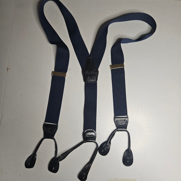 Unbranded Other - Vintage Navy Blue Suspenders Y-Back Button Ends Made in England Gold Hardware